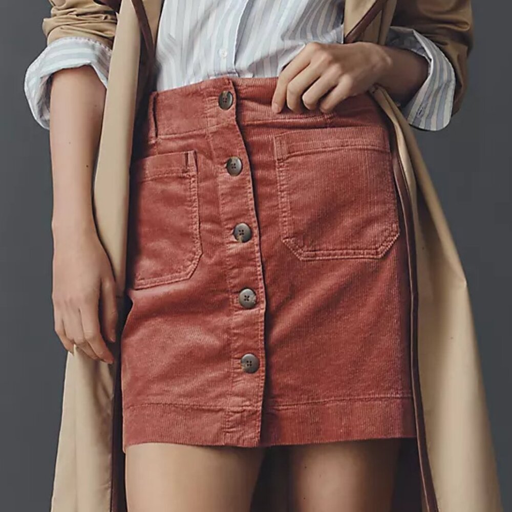 NEW Anthropologie The Colette Corduroy Mini Skirt by Maeve M Rose Pink